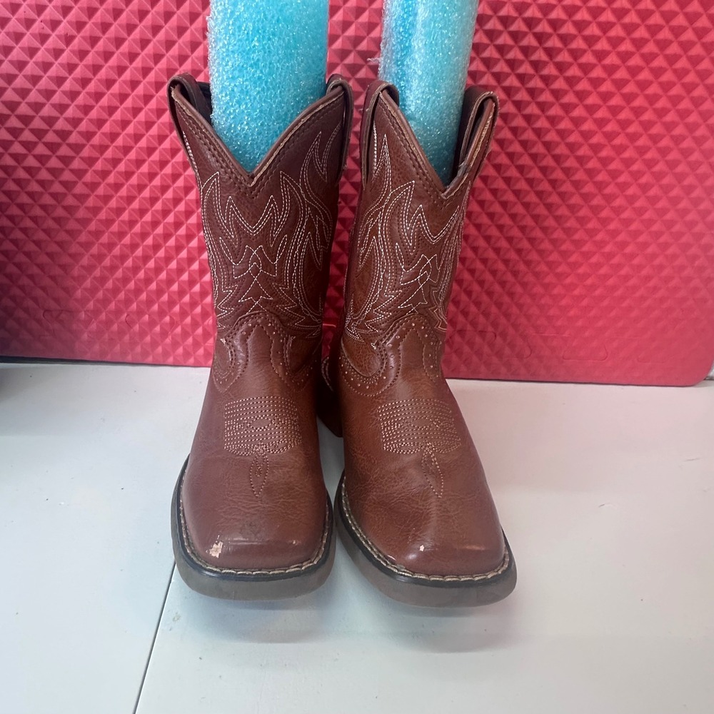 Durango Lil Durango Kids Brown Western Cowboy Boots Square Toe Pull On Scuffed